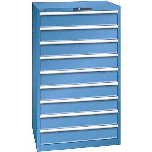 Dílenské zásuvkové skříně LISTA, 9 zásuvek =9x150mm, nosnost zásuvky 200kg, 870x725x1450mm, modrá