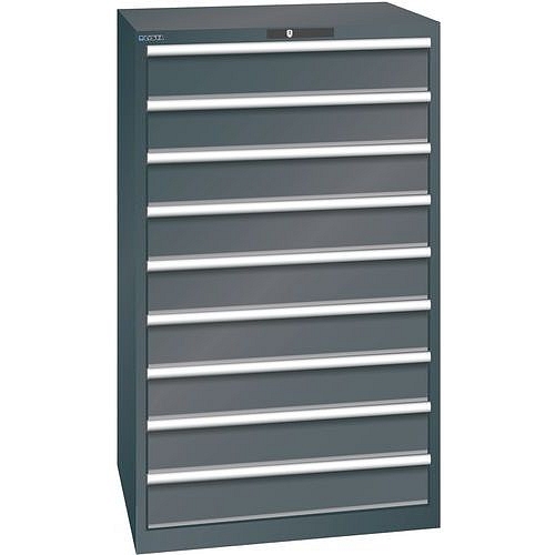 Dílenské zásuvkové skříně LISTA, 9 zásuvek =9x150mm, nosnost zásuvky 200kg, 870x725x1450mm, černá
