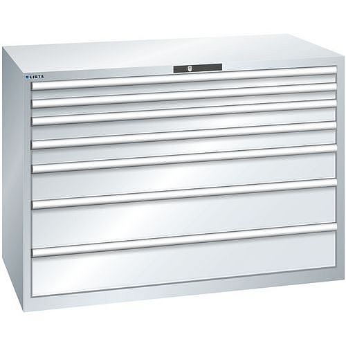 Dílenská zásuvková skříň Lista, 1431x725x1000 mm, 75kg, 7 zásuvek, šedá