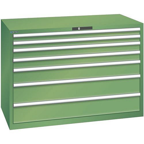 Dílenská zásuvková skříň Lista, 1431x725x1000 mm, 75kg, 7 zásuvek, zelená