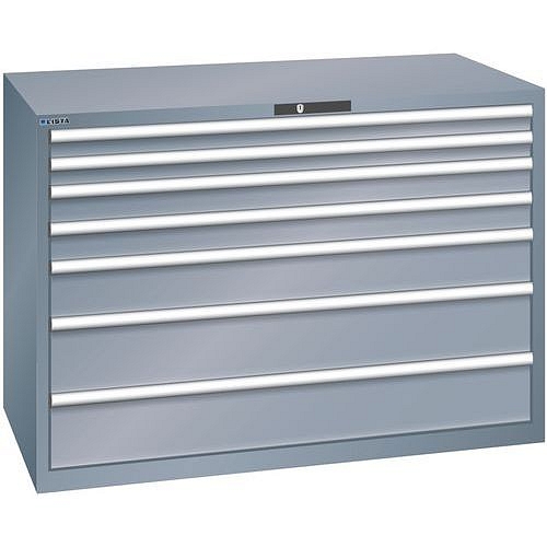 Dílenská zásuvková skříň Lista, 1431x725x1000 mm, 75kg, 7 zásuvek, tmavě šedá