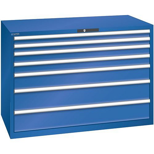 Dílenská zásuvková skříň Lista, 1431x725x1000 mm, 75kg, 7 zásuvek, fluoresentně modrá