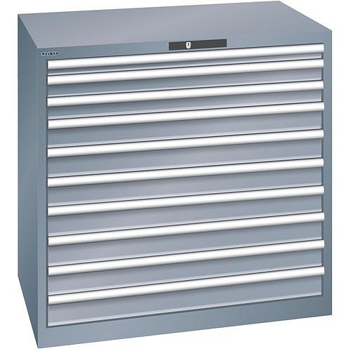 Dílenská zásuvková skříň Lista, 1023x725x1000 mm, 10 zásuvek, 200kg, tmavě šedá