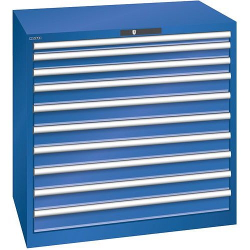 Dílenská zásuvková skříň Lista, 1023x725x1000 mm, 10 zásuvek, 200kg, fluorescentně modrá