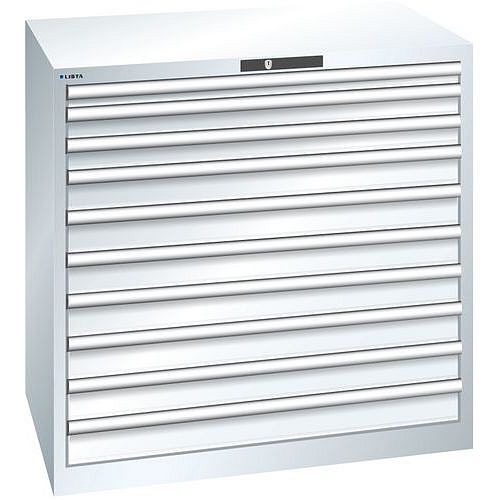 Dílenská zásuvková skříň Lista, 1023x725x1000 mm, 10 zásuvek, 200kg, bílá