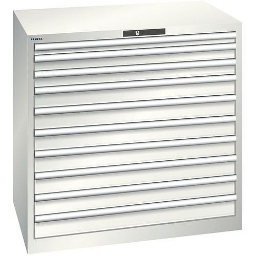 Dílenská zásuvková skříň Lista, 1023x725x1000 mm, 10 zásuvek, 200kg, světle šedá