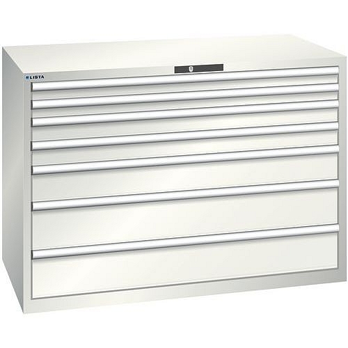 Dílenská zásuvková skříň Lista, 1431x725x1000 mm, 200kg, 7 zásuvek, světle šedá
