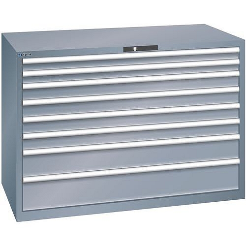 Dílenská zásuvková skříň Lista, 1431x725x1000 mm, 75kg, 8 zásuvek, tmavě šedá
