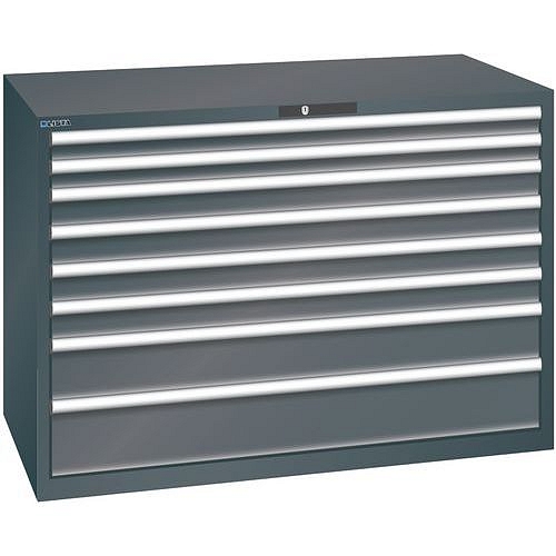 Dílenská zásuvková skříň Lista, 1431x725x1000 mm, 75kg, 8 zásuvek, černá