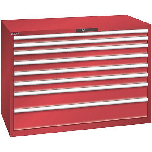 Dílenská zásuvková skříň Lista, 1431x725x1000 mm, 75kg, 8 zásuvek, červená