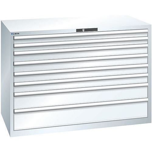 Dílenská zásuvková skříň Lista, 1431x725x1000 mm, 75kg, 8 zásuvek, bílá