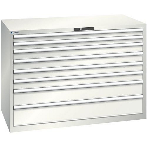 Dílenská zásuvková skříň Lista, 1431x725x1000 mm, 75kg, 8 zásuvek, světle šedá