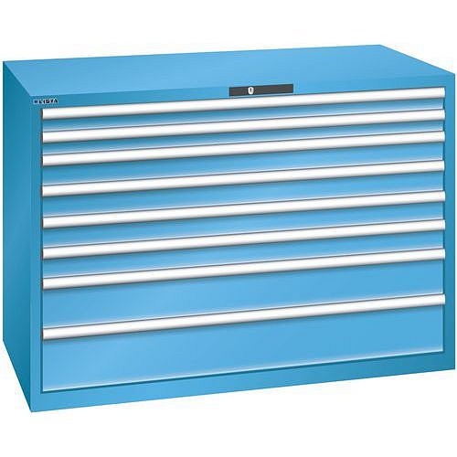 Dílenská zásuvková skříň Lista, 1431x725x1000 mm, 200kg, 8 zásuvek, světle modrá