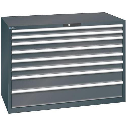 Dílenská zásuvková skříň Lista, 1431x725x1000 mm, 200kg, 8 zásuvek, černá