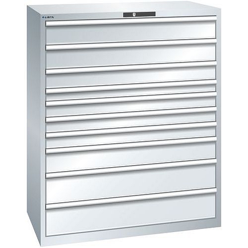 Dílenská zásuvková skříň Lista, 1193x725x1450 mm, 200kg, 10 zásuvek, šedá
