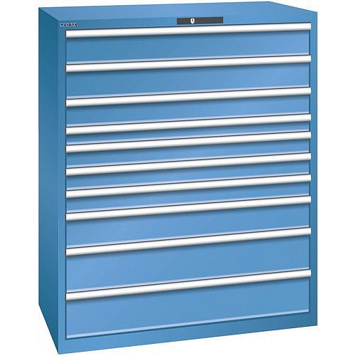 Dílenská zásuvková skříň Lista, 1193x725x1450 mm, 200kg, 10 zásuvek, modrá
