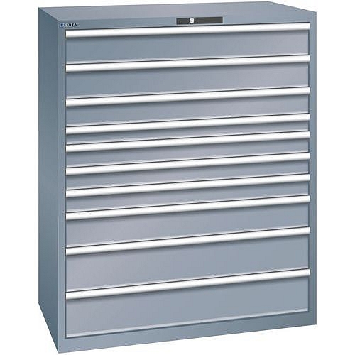 Dílenská zásuvková skříň Lista, 1193x725x1450 mm, 200kg, 10 zásuvek, tmavě šedá