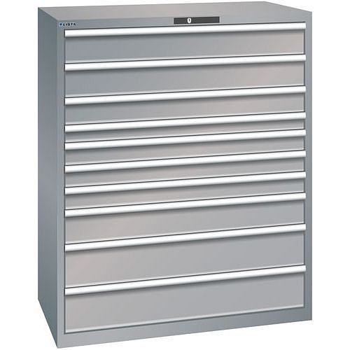 Dílenská zásuvková skříň Lista, 1193x725x1450 mm, 200kg, 10 zásuvek, šedá/stříbrná