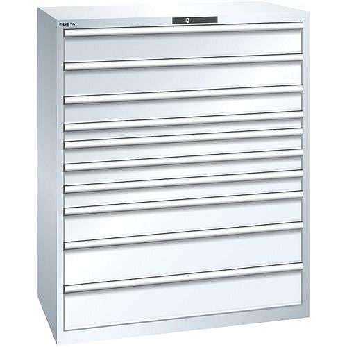 Dílenská zásuvková skříň Lista, 1193x725x1450 mm, 200kg, 10 zásuvek, bílá