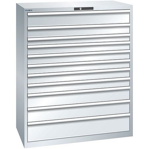 Dílenská zásuvková skříň Lista, 1193x725x1450 mm, 200kg, 11 zásuvek, šedá