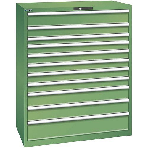 Dílenská zásuvková skříň Lista, 1193x725x1450 mm, 200kg, 11 zásuvek, zelená