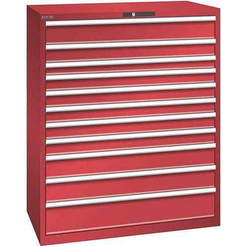 Dílenská zásuvková skříň Lista, 1193x725x1450 mm, 200kg, 11 zásuvek, červená