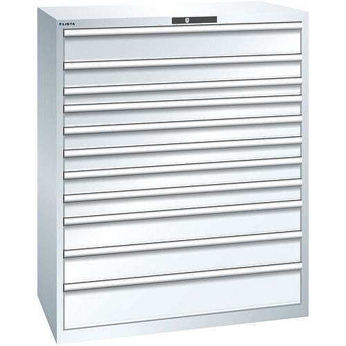 Dílenská zásuvková skříň Lista, 1193x725x1450 mm, 200kg, 11 zásuvek, bílá