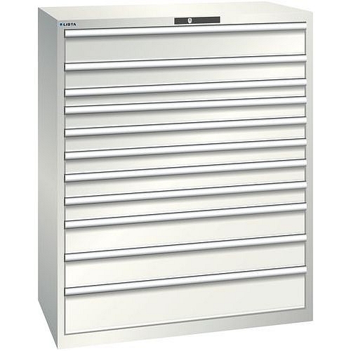 Dílenská zásuvková skříň Lista, 1193x725x1450 mm, 200kg, 11 zásuvek, světle šedá
