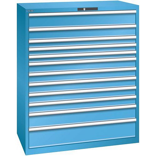 Dílenská zásuvková skříň Lista, 1193x725x1450 mm, 200kg, 12 zásuvek, světle modrá