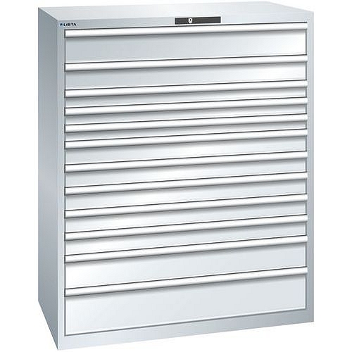 Dílenská zásuvková skříň Lista, 1193x725x1450 mm, 200kg, 12 zásuvek, šedá