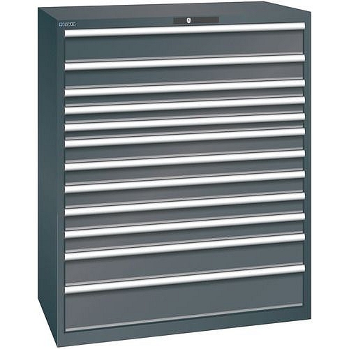 Dílenská zásuvková skříň Lista, 1193x725x1450 mm, 200kg, 12 zásuvek, černá