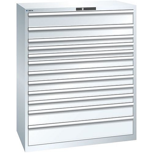 Dílenská zásuvková skříň Lista, 1193x725x1450 mm, 200kg, 12 zásuvek, bílá