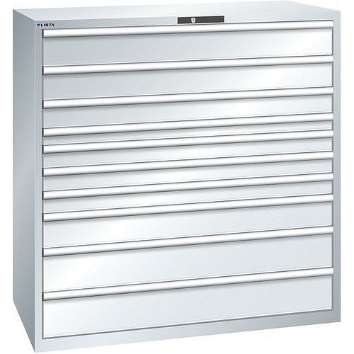 Dílenská zásuvková skřín Lista, 1431x725x1450mm, 10 zásuvek, šedá