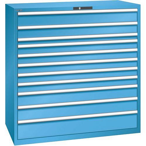 Dílenská zásuvková skříň Lista, 1431x725x1450mm, 11 zásuvek světle modrá