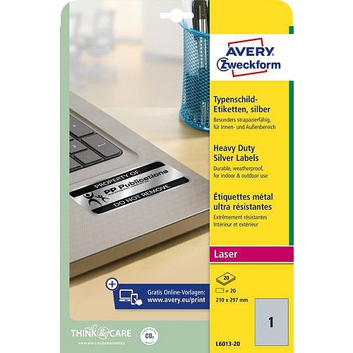 Samolepicí etikety Avery Zweckform, matné, stříbrné, 210 x 297 mm