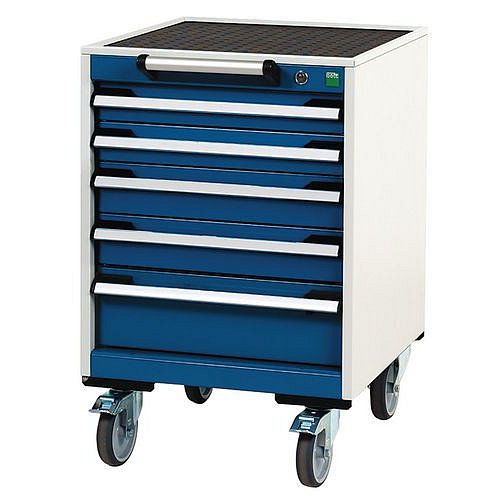 Mobilní zásuvková skříň Bott Cubio, 78,5 x 52,5 x 52,5 cm, 5 zásuvek, rohož, šedá-modrá