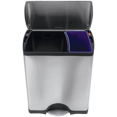 Nerezový obdélníkový koš s nožním pedálem na tříděný odpad 46 l