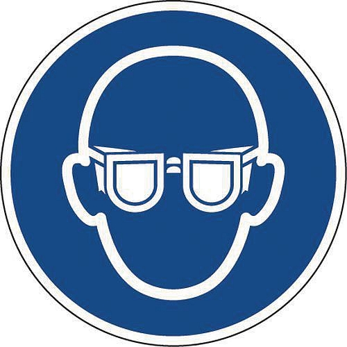 Používej ochranné brýle - samolepka - Manutan Expert, průměr 100 mm