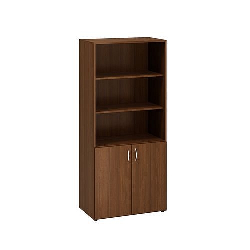 Vysoká široká skříň Alfa 500, 178 x 80 x 47 cm, s nikou a dvířky, dezén ořech