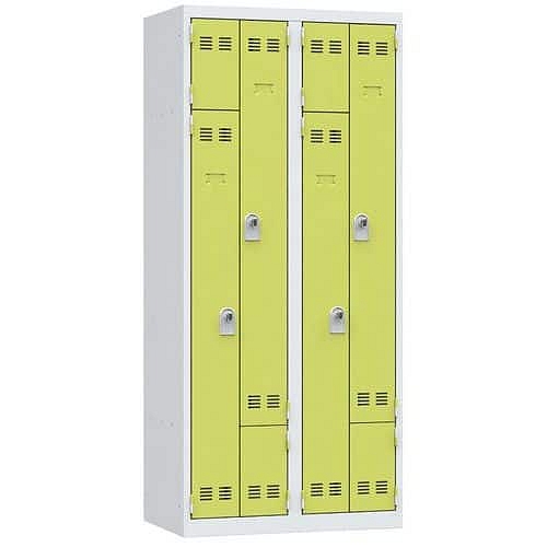 Svařovaná šatní skříň Vinco, dveře Z, 4 oddíly, otočný uzávěr, šedá/zelená