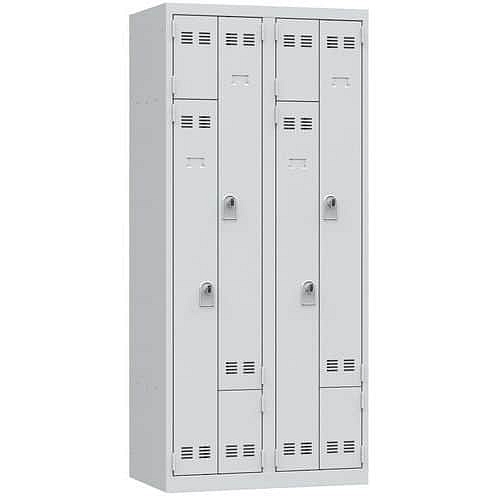 Svařovaná šatní skříň Vinco, dveře Z, 4 oddíly, otočný uzávěr, šedá/šedá