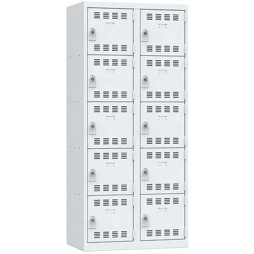 Svařovaná šatní skříň Vinco, 2 sloupce, 10 boxů, 400 mm, otočný uzávěr, šedá/šedá