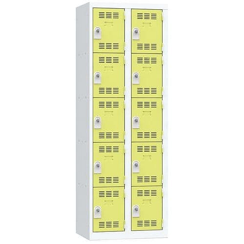 Svařovaná šatní skříň Vinco, 2 sloupce, 10 boxů, 300 mm, otočný uzávěr, šedá/zelená