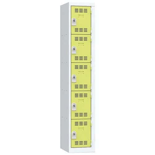 Svařovaná šatní skříň Vinco, 1 sloupec, 5 boxů, 300 mm, otočný uzávěr, šedá/zelená