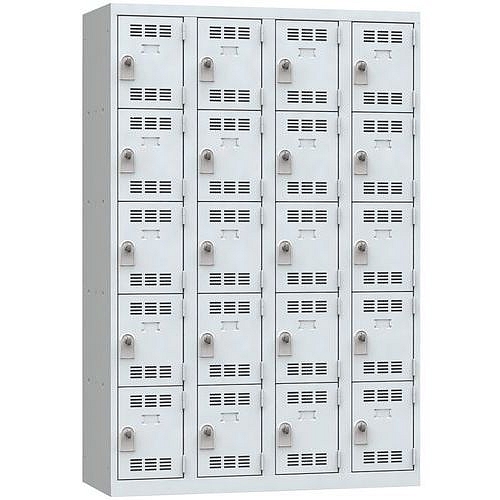 Svařovaná šatní skříň Vinco, 4 sloupce, 20 boxů, 300 mm, otočný uzávěr, šedá/šedá