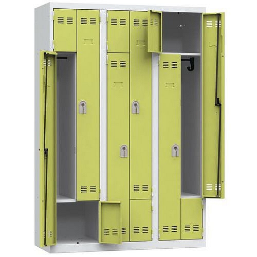 Svařovaná šatní skříň Vinco, dveře Z, 6 oddílů, cylindrický zámek, šedá/zelená