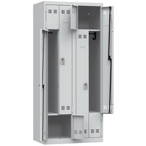 Svařovaná šatní skříň Vinco, dveře Z, 4 oddíly, cylindrický zámek, šedá/šedá