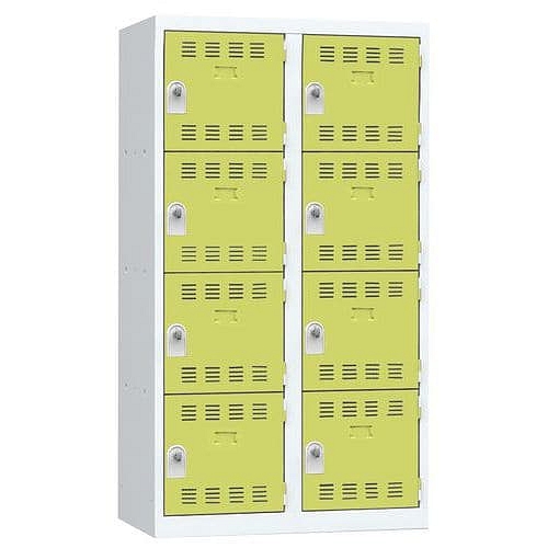 Svařovaná šatní skříň Vinco, 2 sloupce, 8 boxů, 400 mm, otočný uzávěr, šedá/zelená