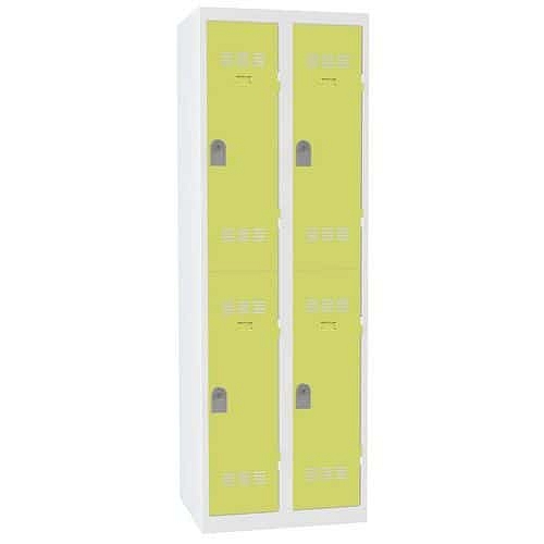 Svařovaná šatní skříň Vinco, 2 sloupce, 4 boxy, 300 mm, cylindrický zámek, šedá/zelená