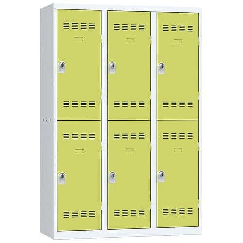 Svařovaná šatní skříň Vinco, 3 sloupce, 6 boxů, 400 mm, otočný uzávěr, šedá/zelená